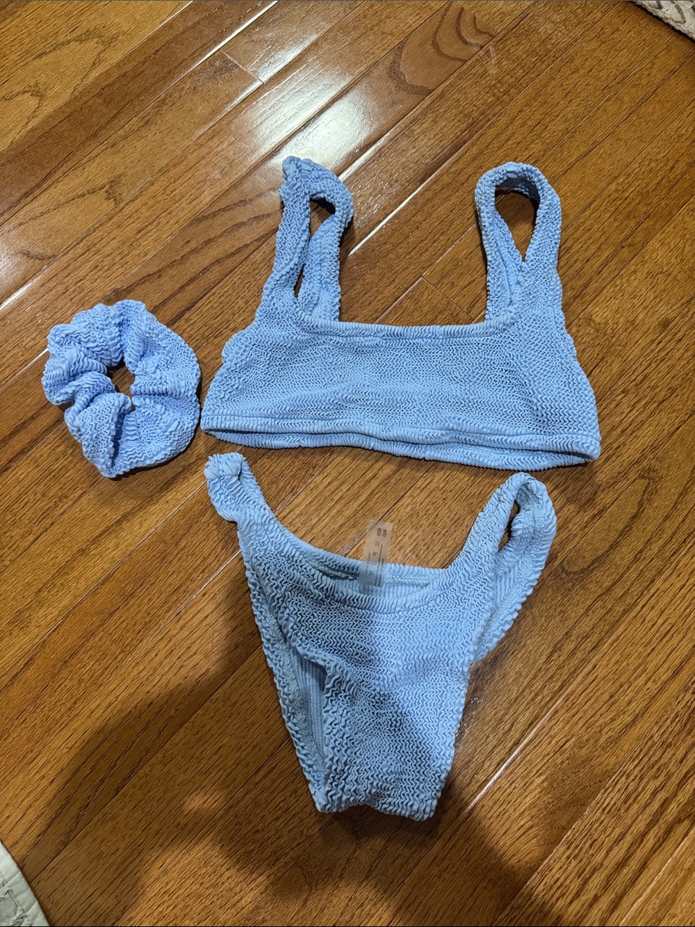 Light Blue Textured Bikini Set with Matching Scrunchie